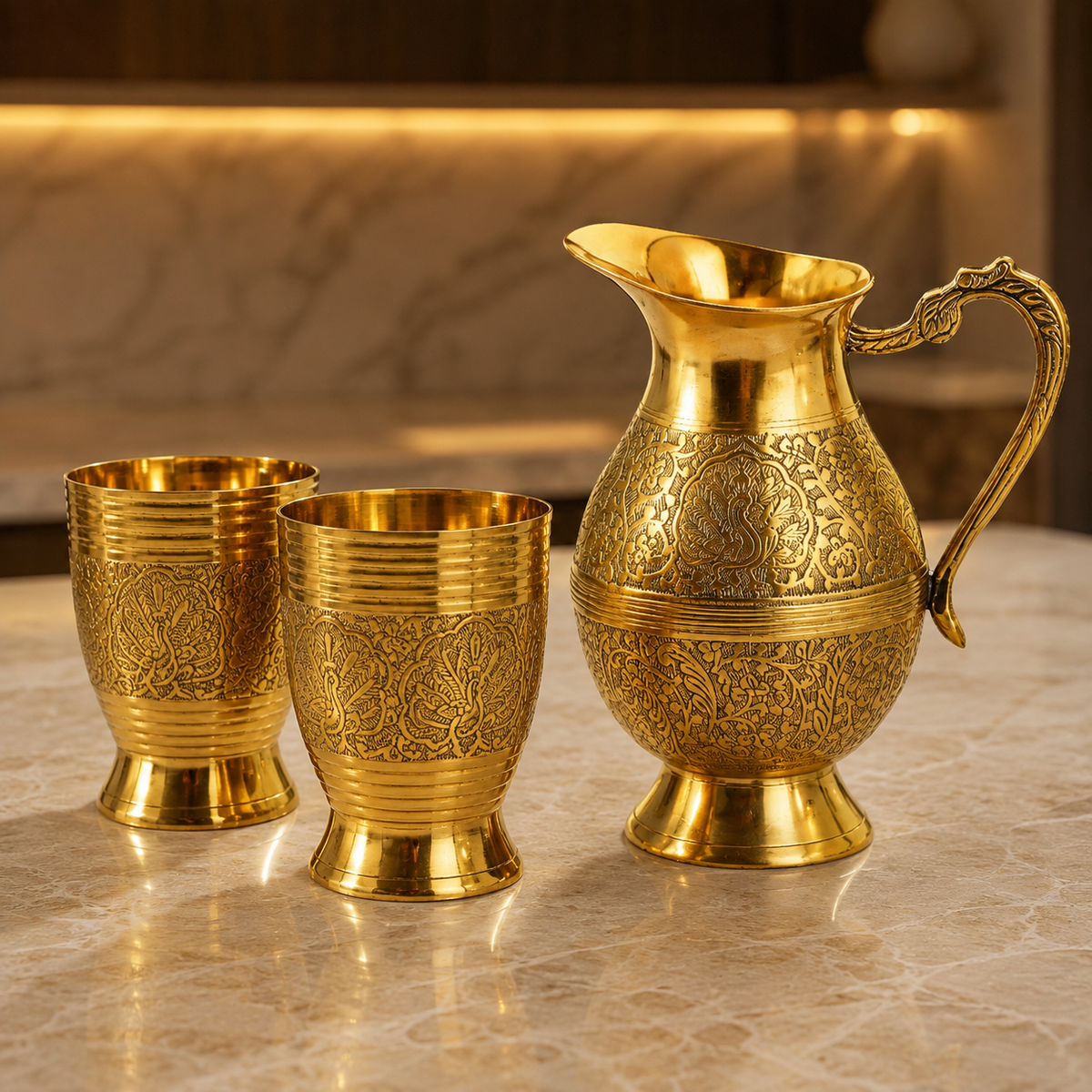 Brass Jug Set with 2 glass