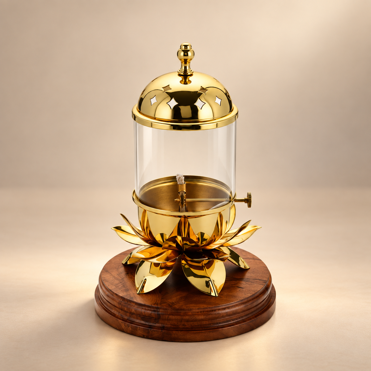 Lotus Candle Lamp Wood Base