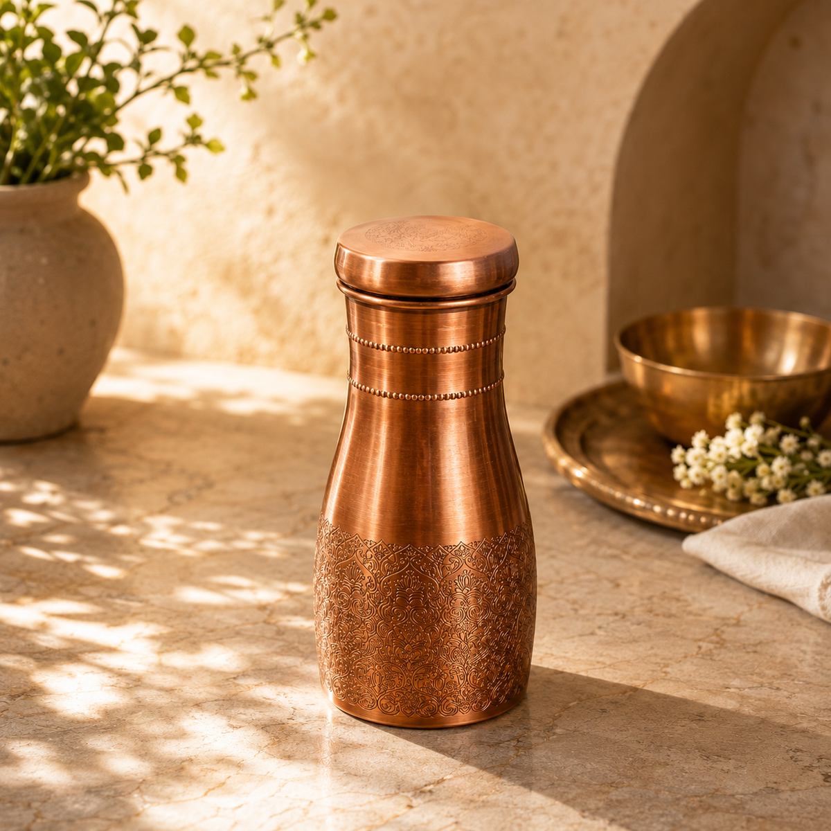 Ornate Copper Bottle/Tumbler - Dark